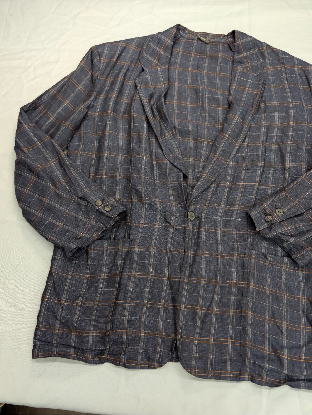 Missoni Uomo Plaid Linen Blazer Jacket Blue Orange Italy L